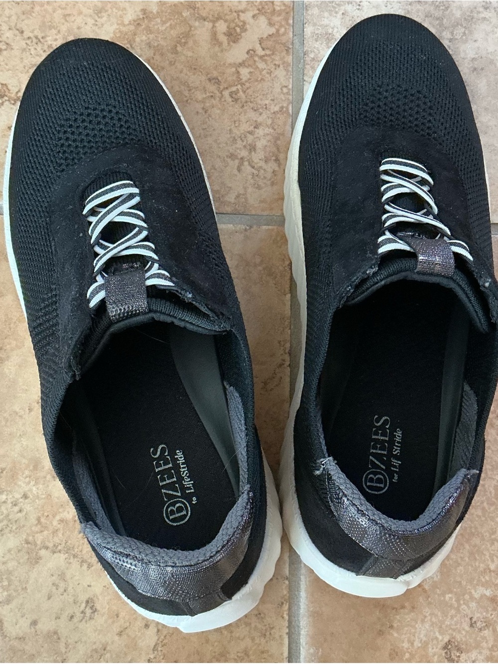 Bzees Black Knit Slip-On Sneakers with White Soles